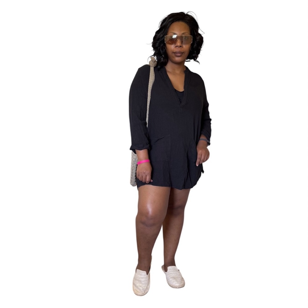 Kona Sol Coverup Gauze Cotton 3/4 Sleeve Popover Dress